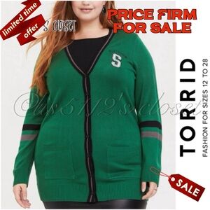 Torrid Harry Potter Slytherin Green Varsity Boyfriend Cardigan Sweater 2X 18 20